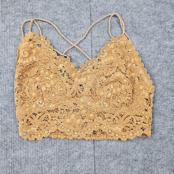 Free People FP One Adella Bralette Womens Medium Tan Lace Smocked Strappy Boho - Picture 1 of 8